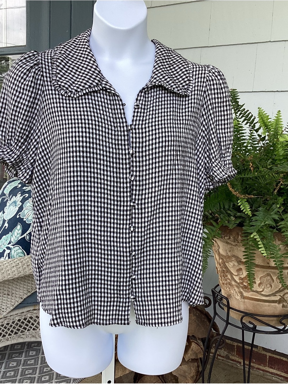 Jane and Delancy Black & White Gingham Button-Front Women's L NWOT